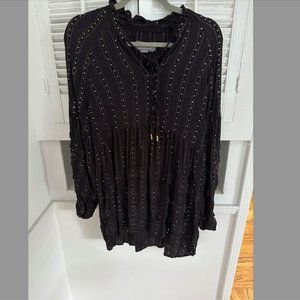 ANTHROPOLOGIE Black Ruffle Tiered Empire Waist Dress with Sequin Detail - Size M